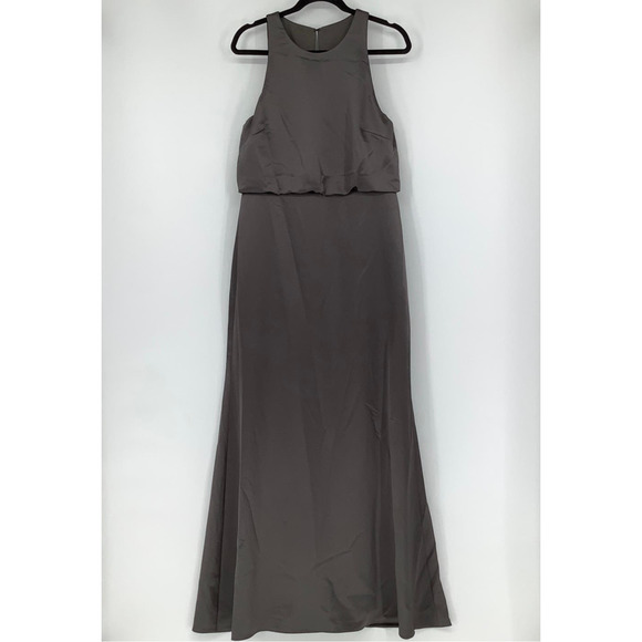 NEW! Dessy Collection Size 12 Charmeuse Trumpet Gown Caviar Gray $242 msrp J2-9 - Picture 3 of 10